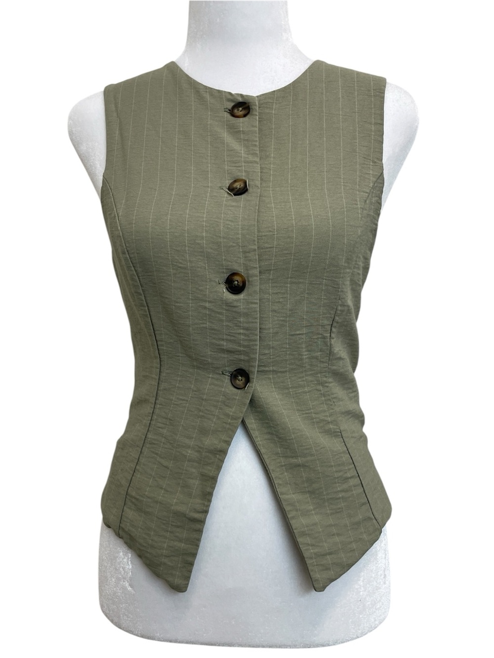 Blashe Sage Green Pinstripe Fitted Cropped Vest